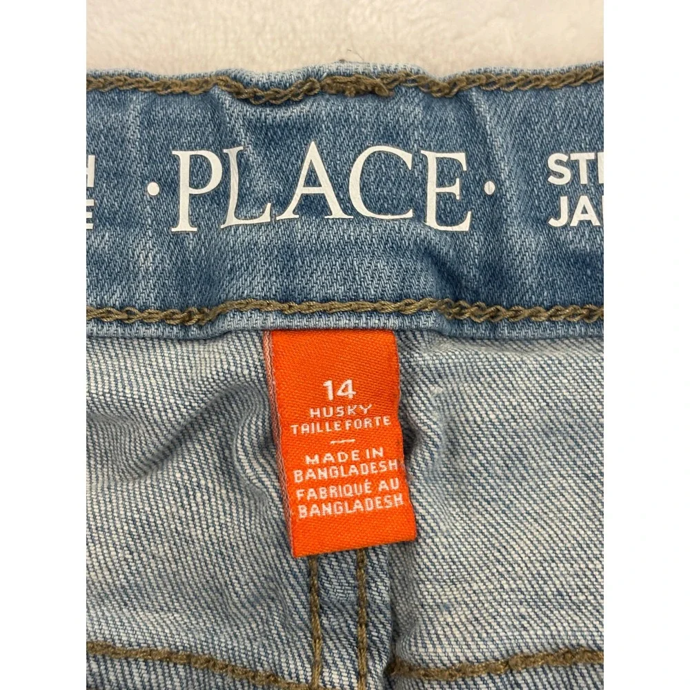 The Childrens Place Boys Straight Jeans Light Wash Husky Size 14 Stretch Denim